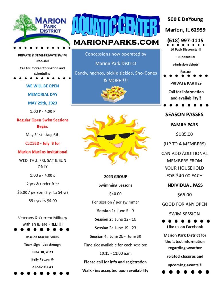 2023 Aquatic Center Flyer aquatic center seasonal graphic